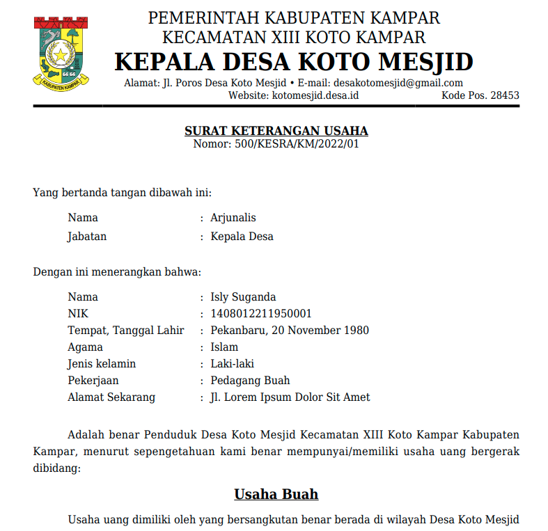 tentukan surat online